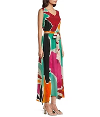 APNY Woven Abstract Print V-Neck Sleeveless Maxi Tank Dress
