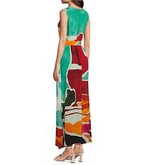 APNY Woven Abstract Print V-Neck Sleeveless Maxi Tank Dress