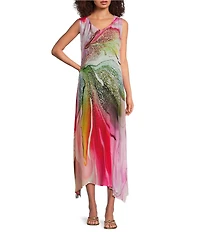 APNY Woven Abstract Print V-Neck Sleeveless Tank Maxi Dress