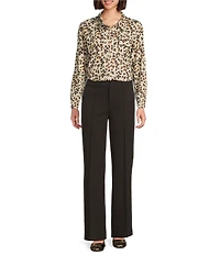 APNY Woven Animal Print Point Collar Long Sleeve Shirt