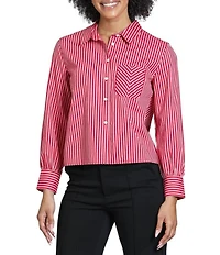 APNY Woven Chevron Stripe Point Collar Long Sleeve Crop Length Shirt