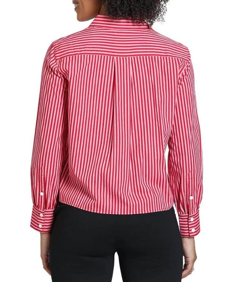 APNY Woven Chevron Stripe Point Collar Long Sleeve Crop Length Shirt