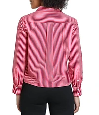 APNY Woven Chevron Stripe Point Collar Long Sleeve Crop Length Shirt