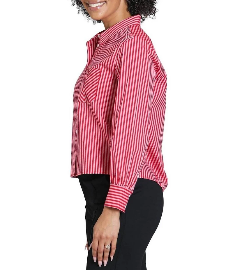 APNY Woven Chevron Stripe Point Collar Long Sleeve Crop Length Shirt