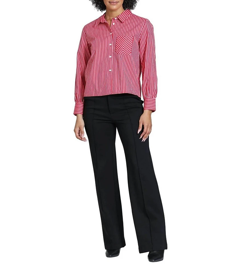 APNY Woven Chevron Stripe Point Collar Long Sleeve Crop Length Shirt