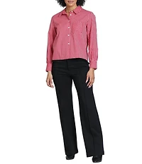 APNY Woven Chevron Stripe Point Collar Long Sleeve Crop Length Shirt