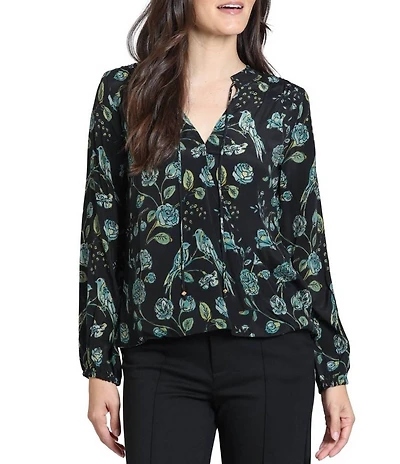 APNY Woven Floral Print V-Neck Long Sleeve Blouse