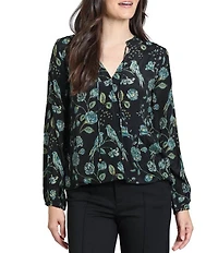 APNY Woven Floral Print V-Neck Long Sleeve Blouse