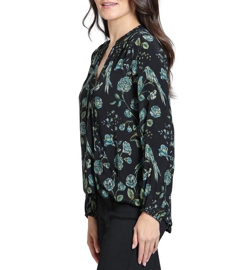 APNY Woven Floral Print V-Neck Long Sleeve Blouse