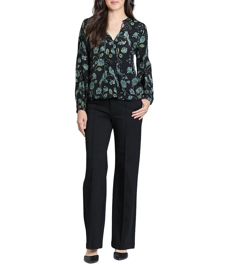 APNY Woven Floral Print V-Neck Long Sleeve Blouse
