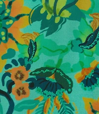 APNY Woven Floral Print High Neck Long Puff Sleeve Ruched Blouse