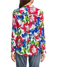 APNY Woven Floral Print Point Collar Long Roll Tab Sleeve Shirt