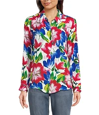 APNY Woven Floral Print Point Collar Long Roll Tab Sleeve Shirt
