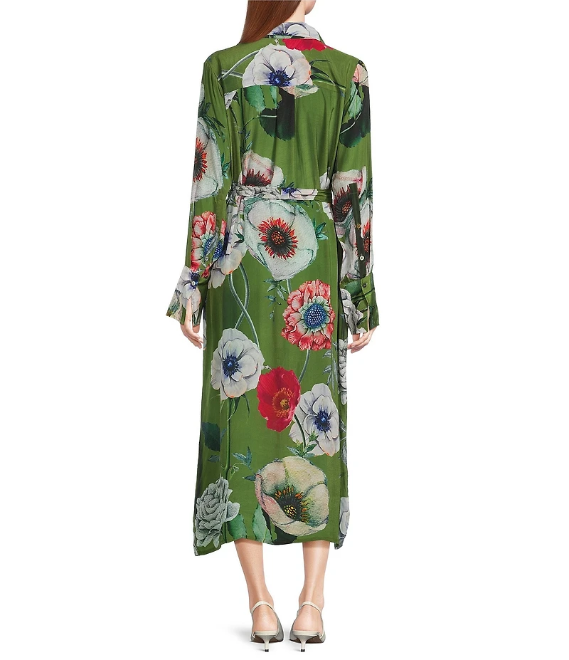 APNY Woven Floral Print Split Neck Long Sleeve Button Down Maxi Dress