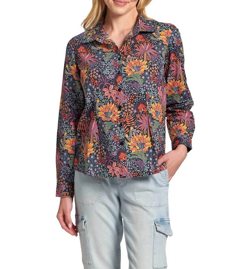 APNY Woven Floral Print Spread Collar Long Sleeve Button Down Shirt