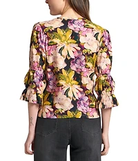 APNY Woven Floral Print V-Neck 3/4 Sleeve Blouse