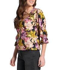 APNY Woven Floral Print V-Neck 3/4 Sleeve Blouse