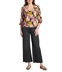 APNY Woven Floral Print V-Neck 3/4 Sleeve Blouse