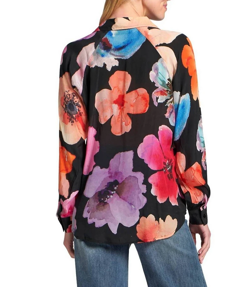 APNY Woven Floral Print V-Neck Long Sleeve Blouse
