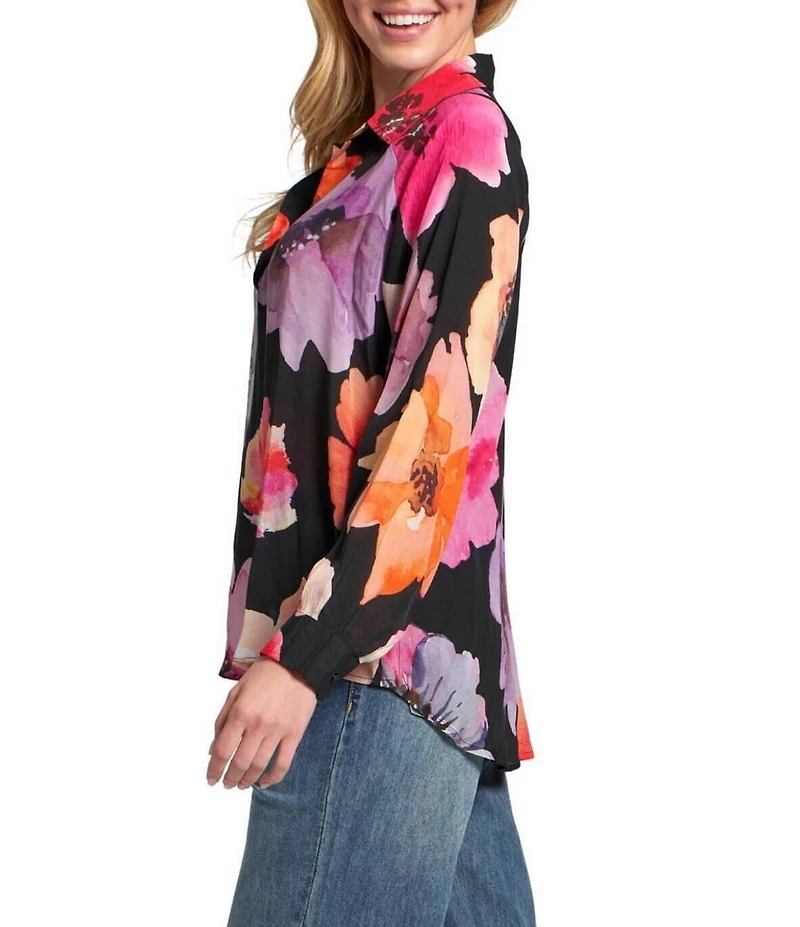 APNY Woven Floral Print V-Neck Long Sleeve Blouse