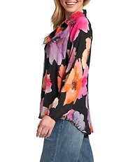 APNY Woven Floral Print V-Neck Long Sleeve Blouse