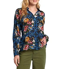 APNY Woven Floral Print V-Neck Long Sleeve Blouse