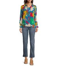 APNY Woven Floral Print V-Neck Long Sleeve Pullover Blouse