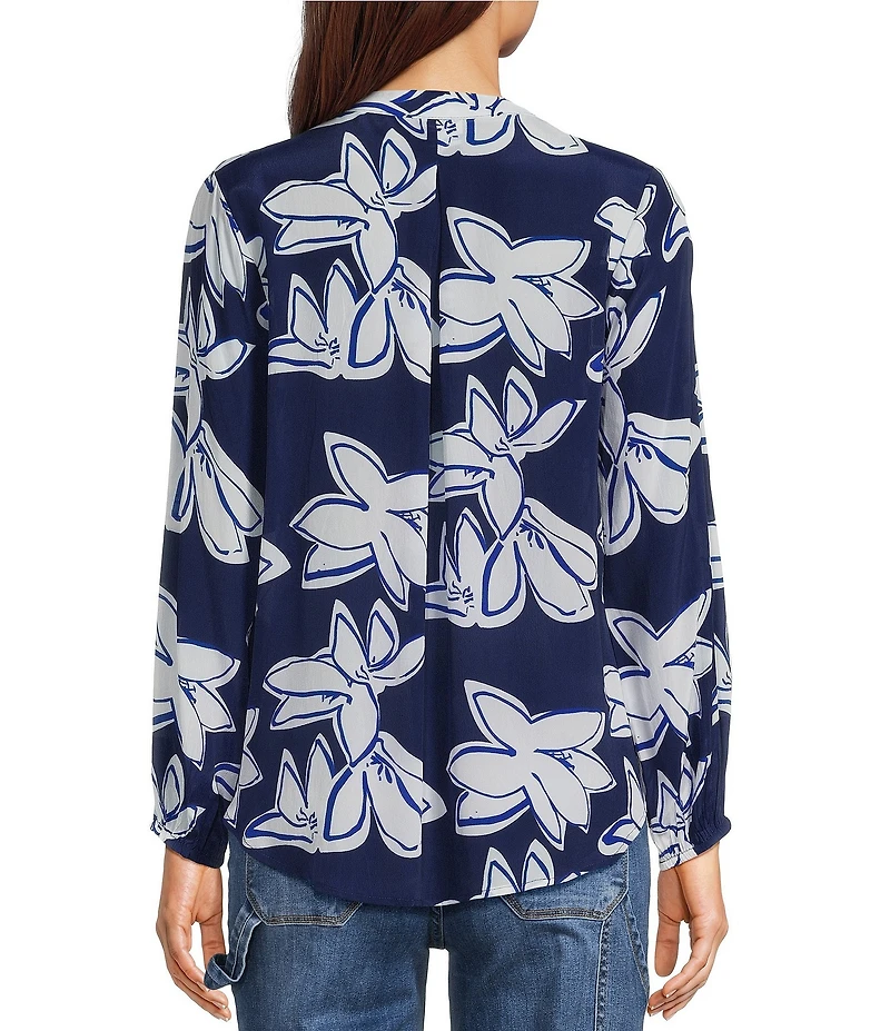 APNY Woven Floral Print V-Neck Long Sleeve Tassel Top