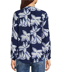 APNY Woven Floral Print V-Neck Long Sleeve Tassel Top