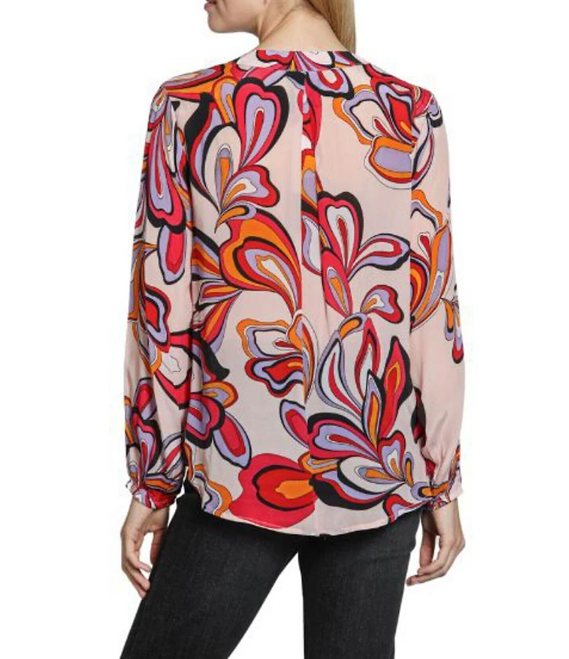 APNY Woven Floral Print V-Neck Long Sleeve With Tassel Top