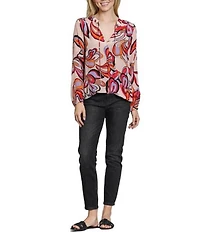APNY Woven Floral Print V-Neck Long Sleeve With Tassel Top