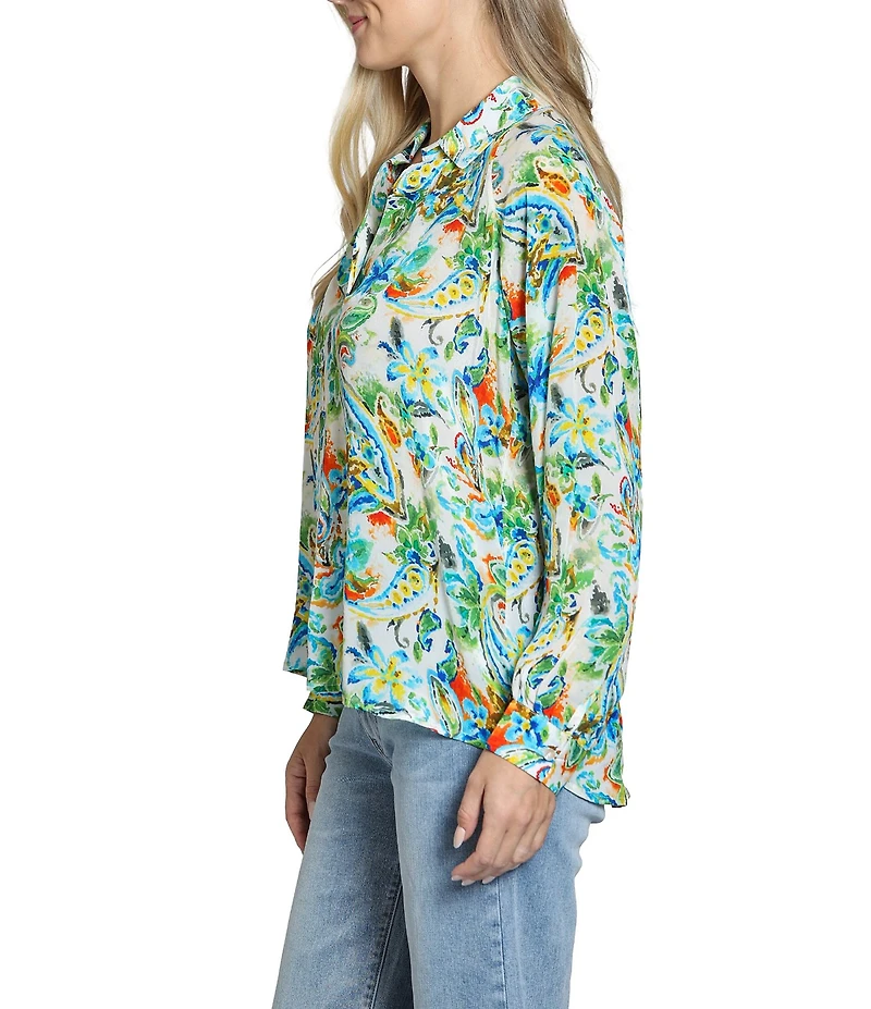 APNY Woven Floral Print V-Neck Long Sleeves Blouse