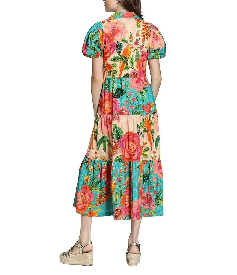 APNY Woven Floral Print V-Neck Short Sleeve Shift Midi Dress