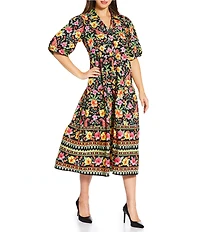 APNY Woven Floral Print V-Neck Short Sleeve Tiered Midi Dress