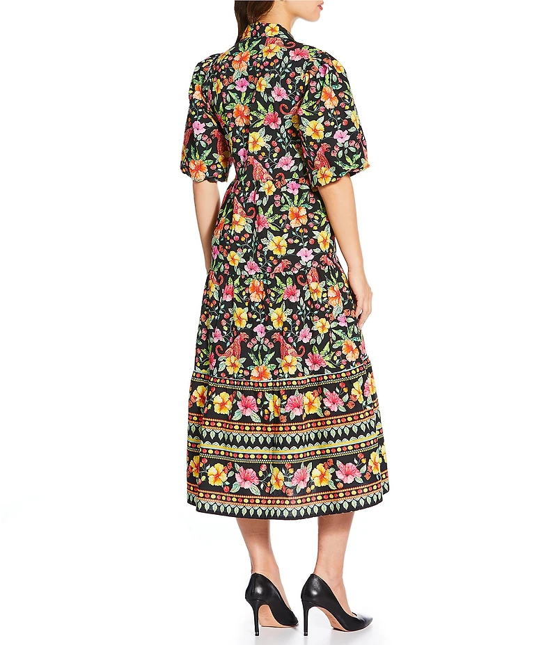 APNY Woven Floral Print V-Neck Short Sleeve Tiered Midi Dress