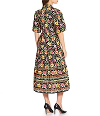 APNY Woven Floral Print V-Neck Short Sleeve Tiered Midi Dress