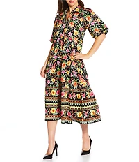 APNY Woven Floral Print V-Neck Short Sleeve Tiered Midi Dress