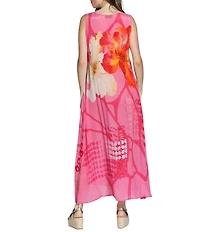 APNY Woven Floral Print V-Neck Sleeveless A-Line Maxi Dress