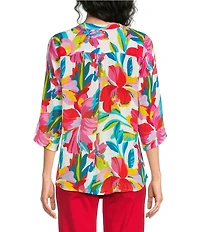 APNY Woven Floral Print V-Neck Tassel 3/4 Sleeve Top