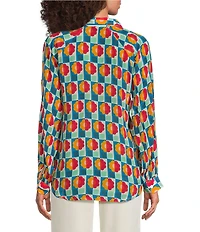 APNY Woven Floral Printed Spread Collar Long Sleeve Half Placket Blouse