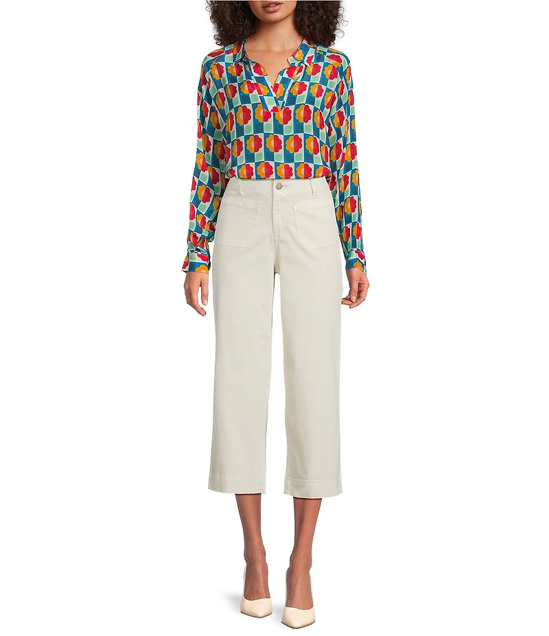 APNY Woven Floral Printed Spread Collar Long Sleeve Half Placket Blouse