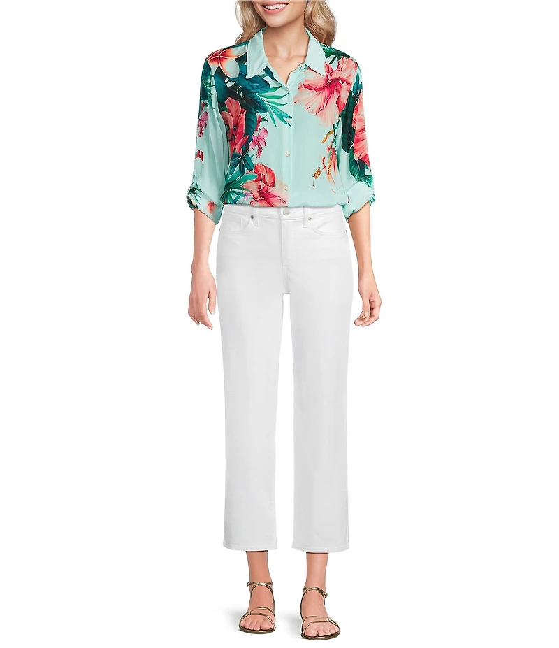 APNY Woven Floral Tropical Printed Spread Collar Long Sleeve Button Down Shirt