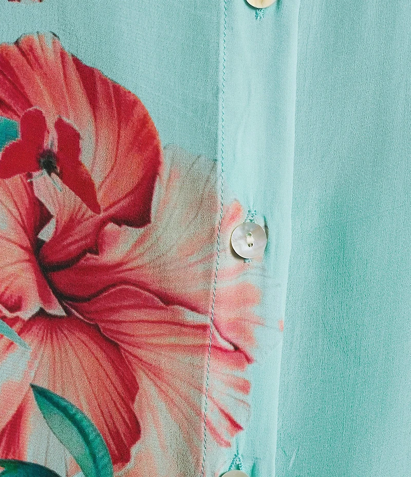 APNY Woven Floral Tropical Printed Spread Collar Long Sleeve Button Down Shirt