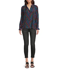 APNY Woven Geometric Print V-Neck Long Sleeve Blouse