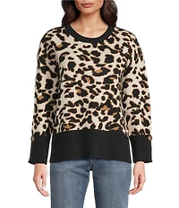 APNY Woven Leopard Print Crew Neck Long Sleeve Top