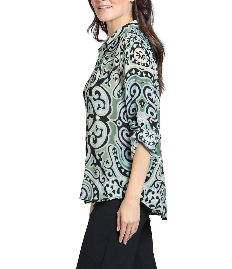 APNY Woven Lightweight All Over Abstract Print Spread Collar Long Sleeves Button-Up Shirt