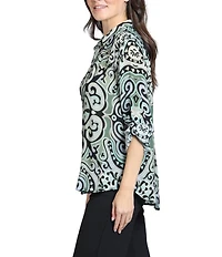 APNY Woven Lightweight All Over Abstract Print Spread Collar Long Sleeves Button-Up Shirt
