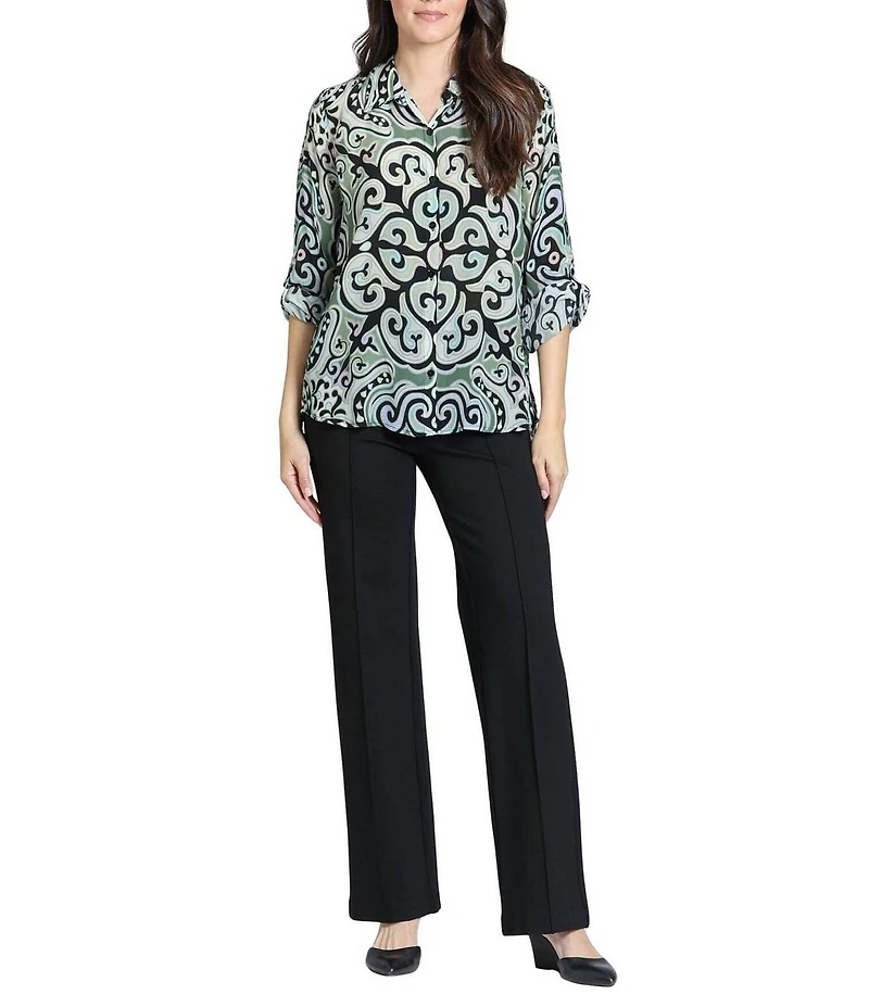 APNY Woven Lightweight All Over Abstract Print Spread Collar Long Sleeves Button-Up Shirt