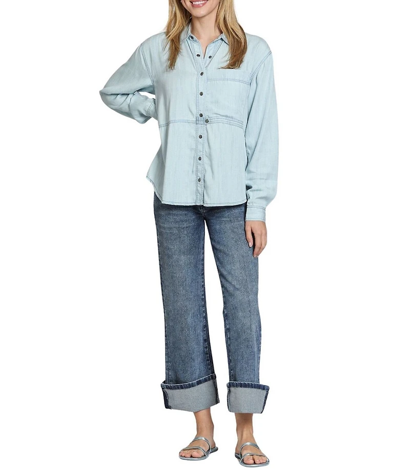 APNY Woven Mandarin Collar Long Sleeve Shirt