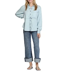 APNY Woven Mandarin Collar Long Sleeve Shirt